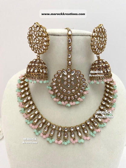 Kundan Necklace set comes with Jhumki Earrings and Tikka