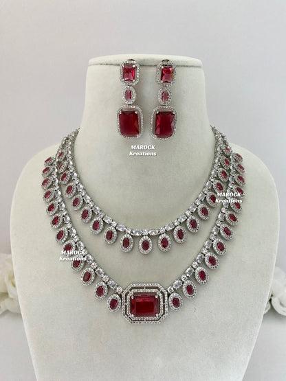 Clara American Diamond Double Layer Necklace set