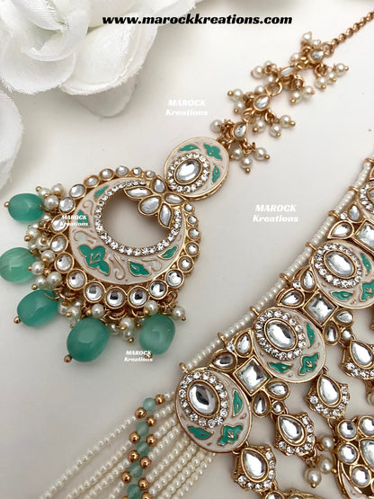 Nirvi Premium Quality Rose Gold Kundan Meenakari Choker/Necklace set