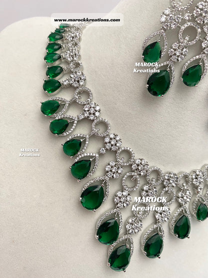 Anshika Silver American Diamond Necklace set