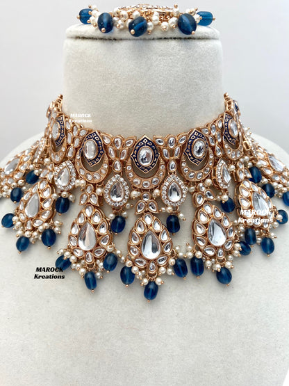 Kaniz Premium Quality Rose Gold Kundan Meenakari Choker/Necklace set