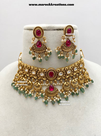 Sugandha Premium Quality Gold Plated Rajwadi choker set