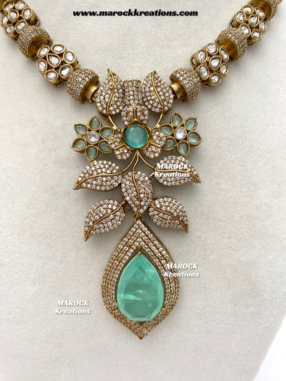 Milly Premium Quality Moissanite Kundan and American diamond Statement necklace set