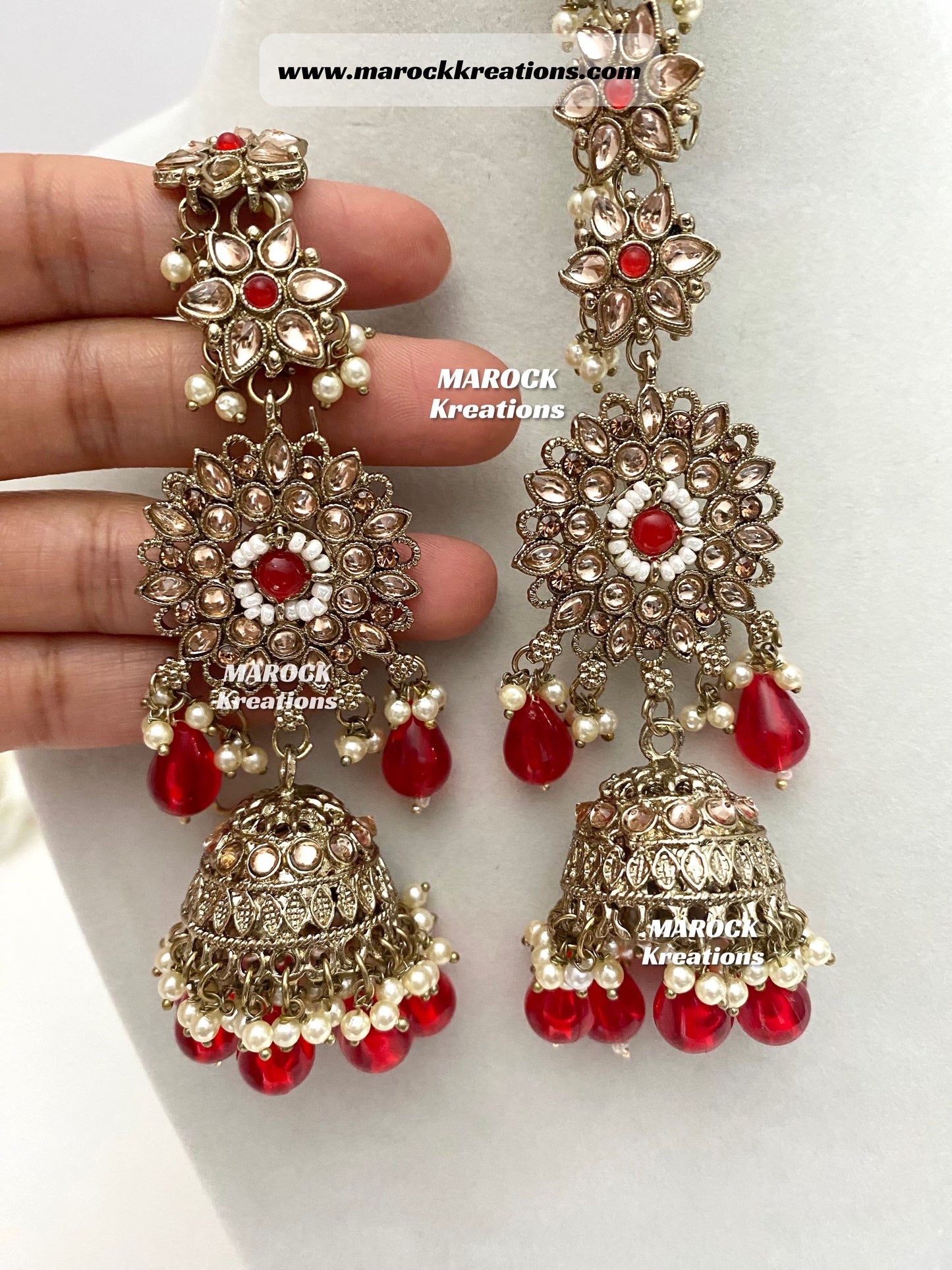 Bollywood style Polki Bahubali Jhumki Earrings comes with saharey