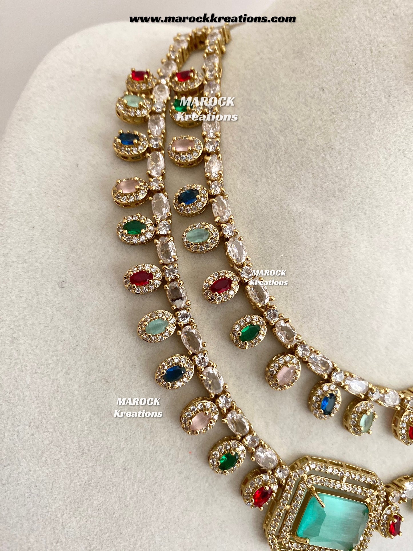 Eshika Antique Gold American Diamond double layer Necklace set