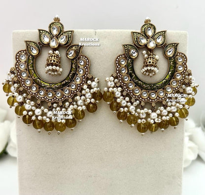 Premium Quality Kundan Meenakari Statement Earrings