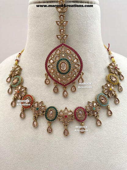 Mavis Antique Gold Polki Necklace set