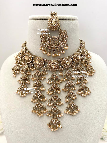 Shaya Antique Gold Polki waterfall Choker set