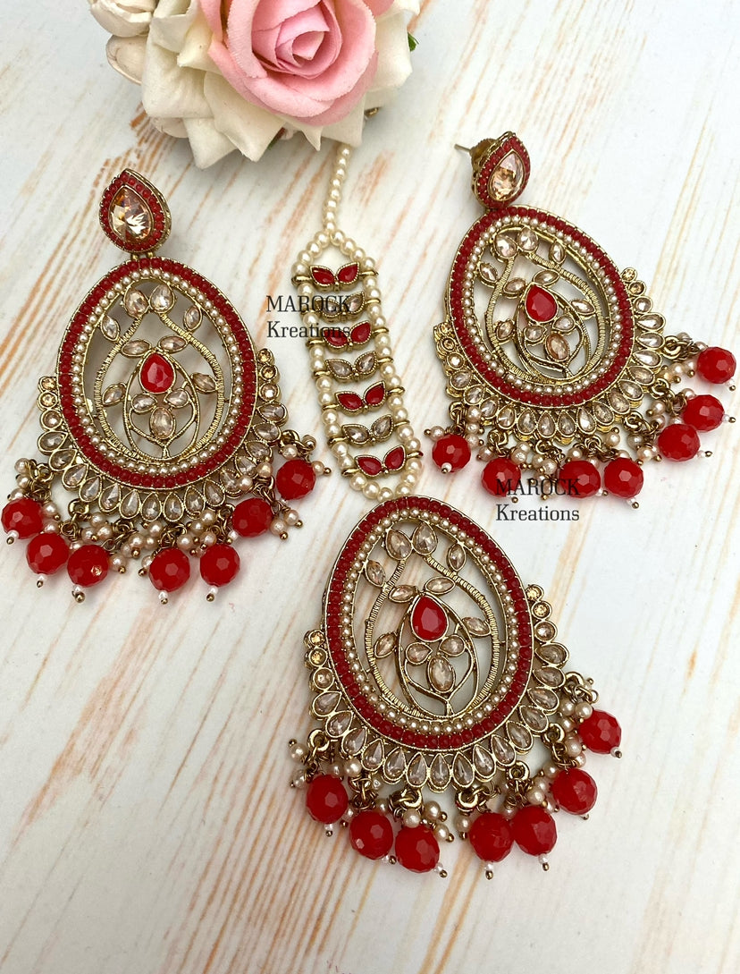 Antique Gold Polki Earrings and tikka set