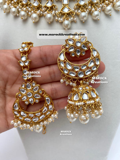 Statement Kundan Necklace set comes with Jhumki Earrings and Tikka