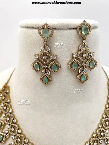 Maliha Antique Gold American Diamond Statement Necklace set