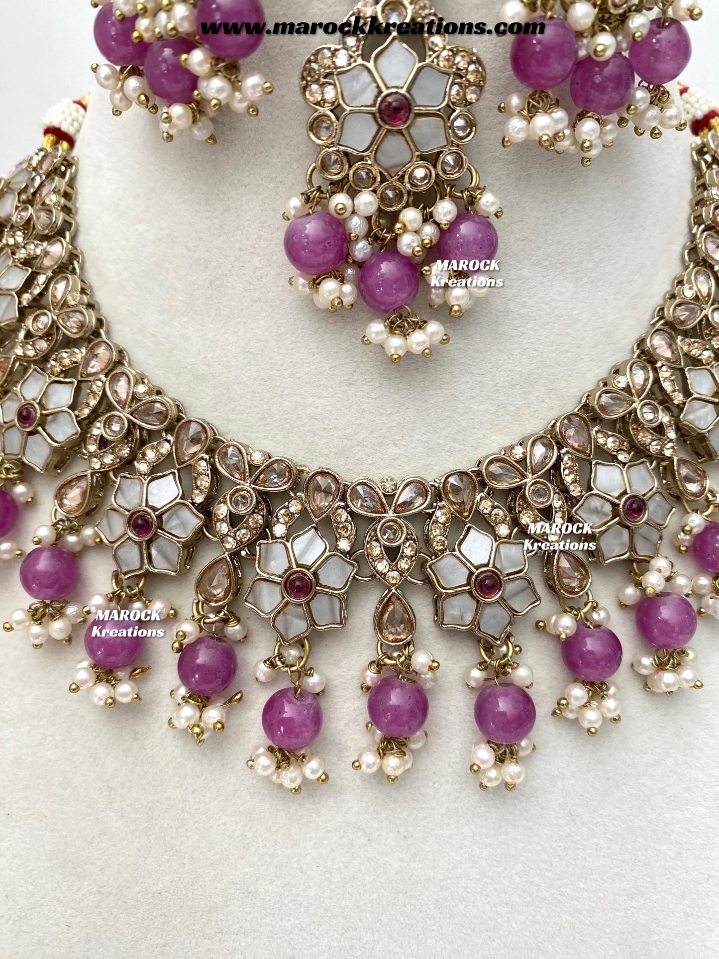 Arpan Antique Gold Polki MOP Statement Necklace set