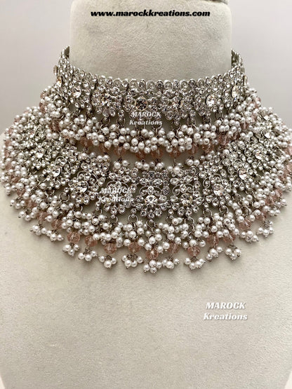 Zohra Premium Quality Pakistani Silver Pink Bridal set/bridal jewelry