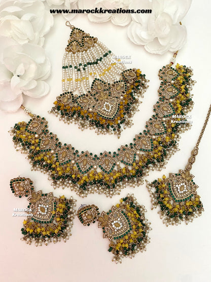 Aisha Antique Gold Pakistani Necklace set with Passa