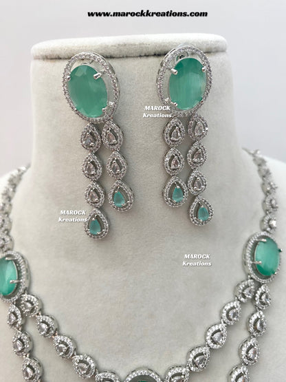 Zehra Silver American Diamond Double layer Necklace set