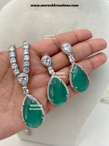 Ambreen Silver American Diamond Necklace set