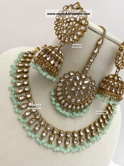 Kundan Necklace set comes with Jhumki Earrings and Tikka