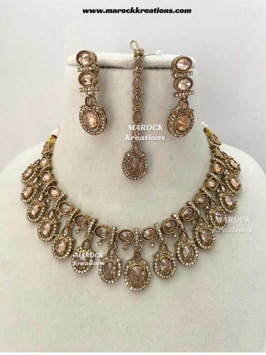 Areeba Antique Gold Polki Necklace set