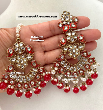 Premium Quality Kundan Meenakari Statement Earrings and tikka set