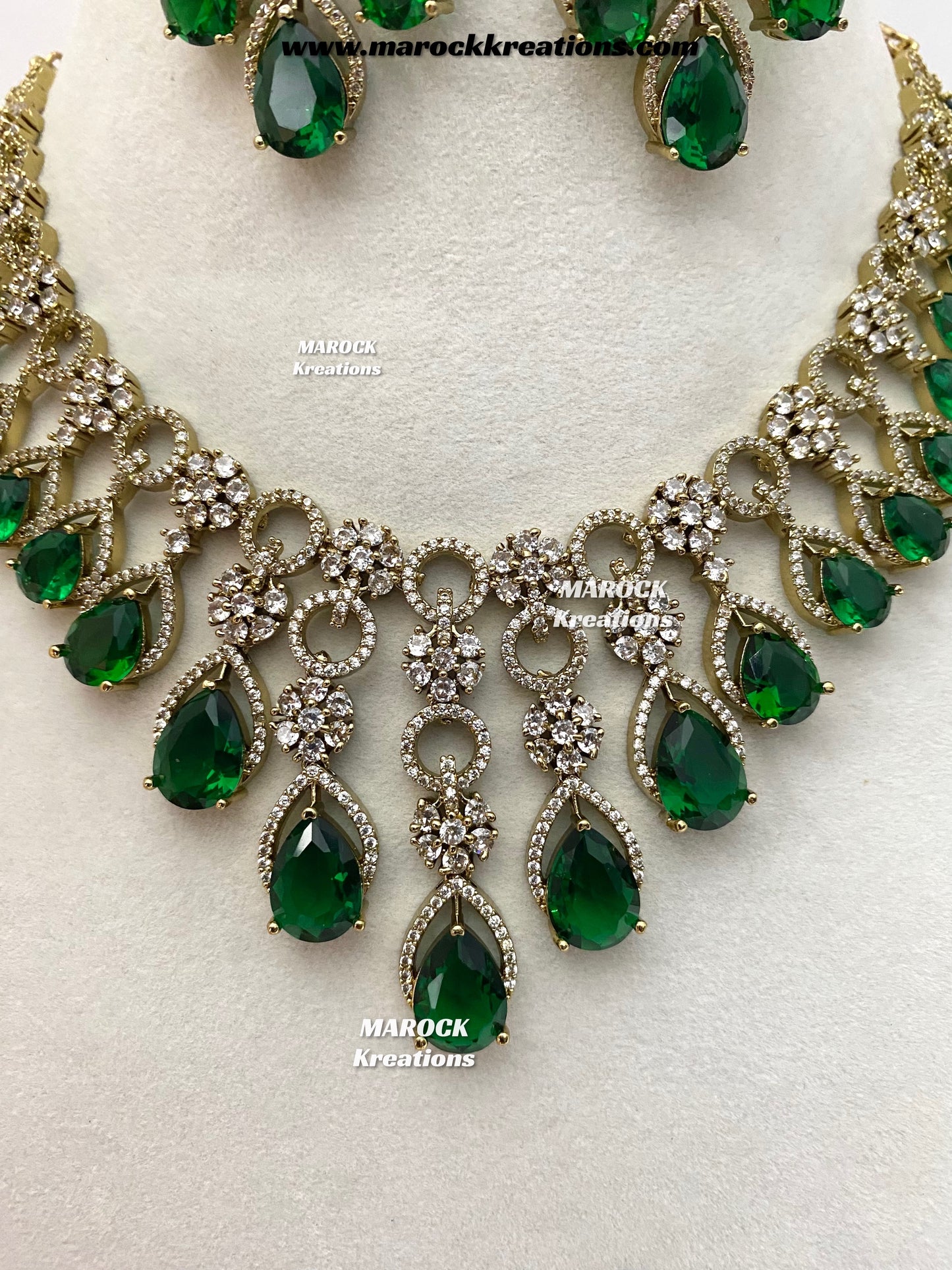 Anshika Antique Gold American Diamond Statement Necklace set