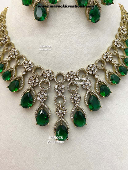 Anshika Antique Gold American Diamond Statement Necklace set