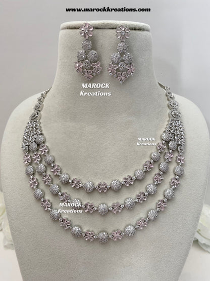 Kristin Silver American Diamond triple layer Necklace set