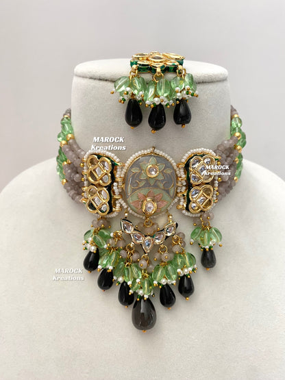 Brinda Premium Quality Kundan Meenakari Statement Choker set