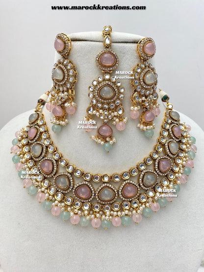 Harsha Premium Quality Kundan and Monalisa stone Statement Necklace set