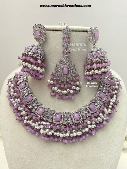 Tashfeen Silver Polki Choker/necklace set