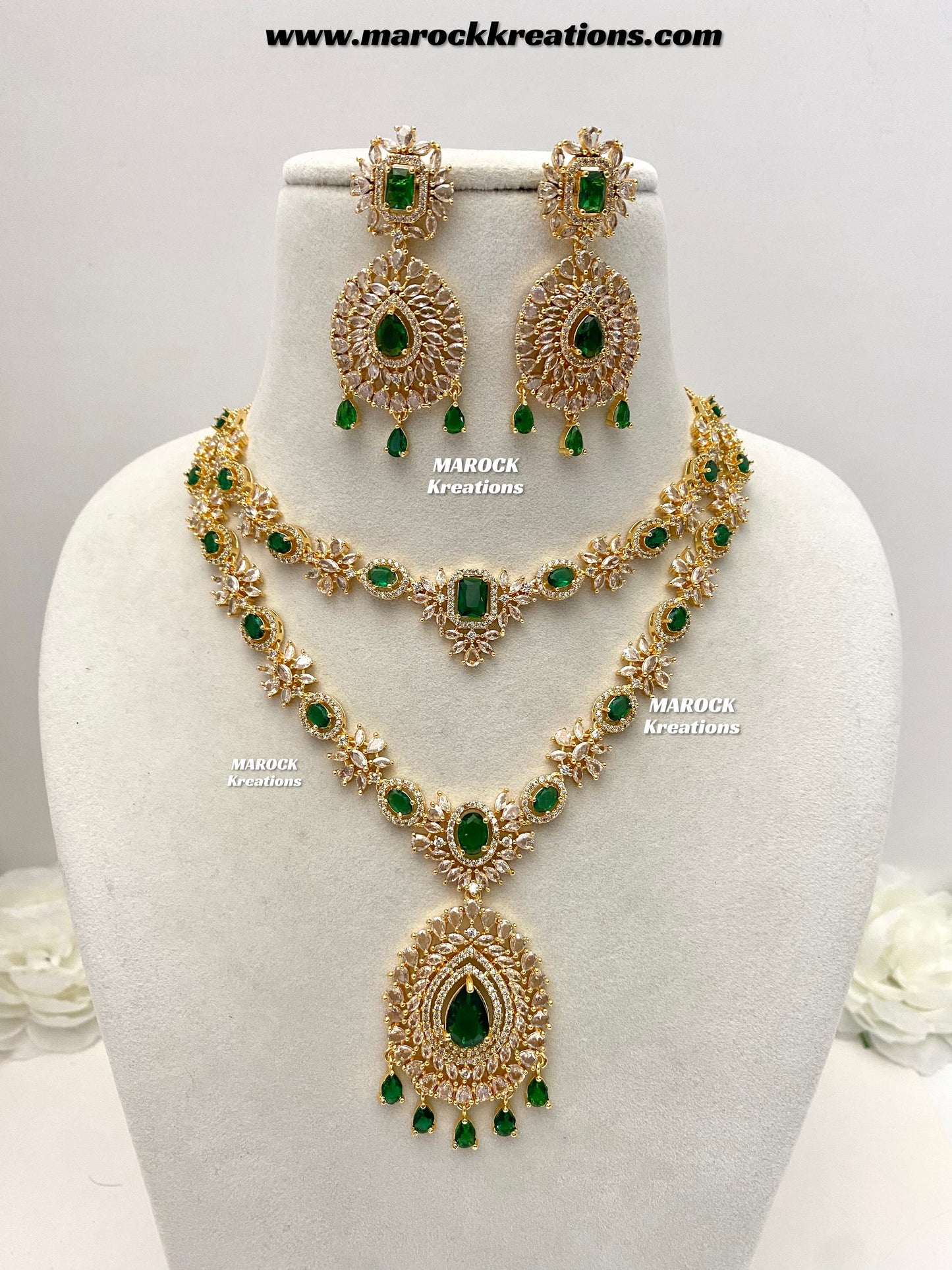 Farhat Golden American Diamond Necklace set