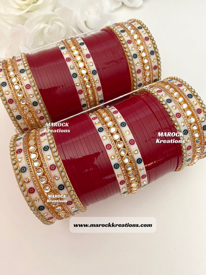 Kundan traditional Maroon/Dark Red Bridal Choora/Bridal Bangles