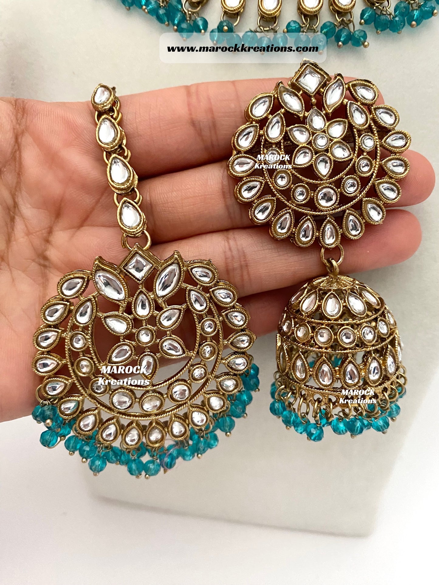 Kundan Necklace set comes with Jhumki Earrings and Tikka