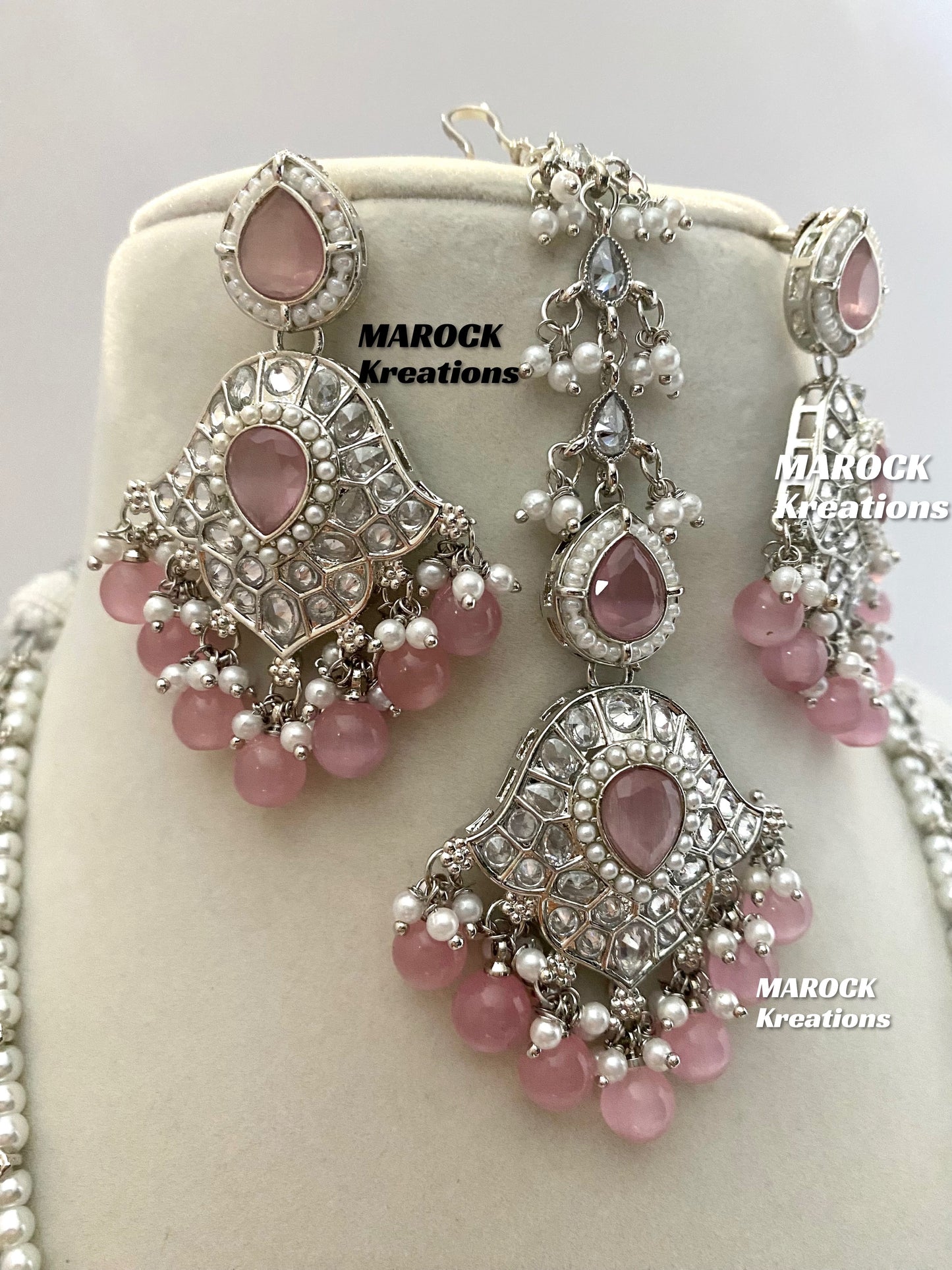 Polki Raani Haar in silver pink color/Long necklace