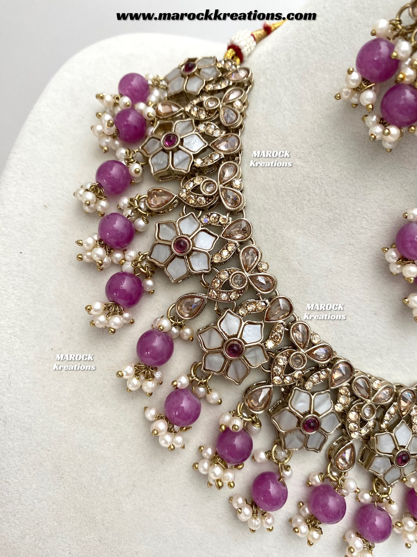 Arpan Antique Gold Polki MOP Statement Necklace set