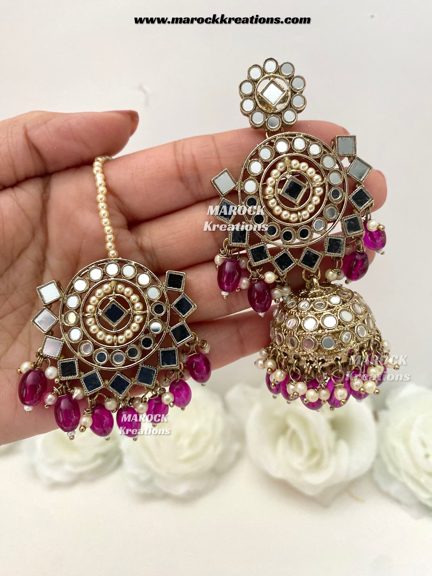 Aariya Premium Quality Mirror Earrings and tikka set