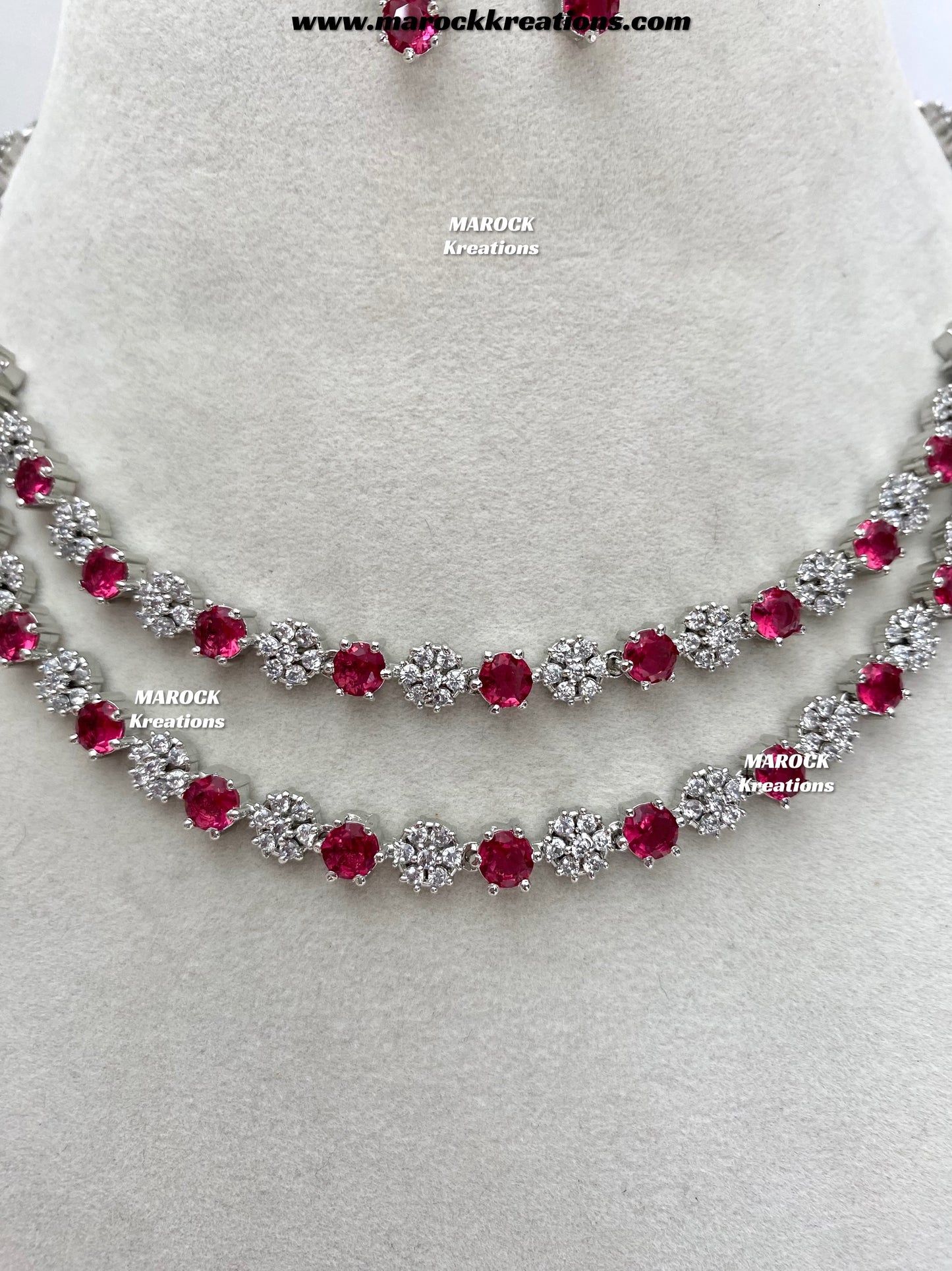 Sumra Silver American Diamond Double layer Necklace set  on