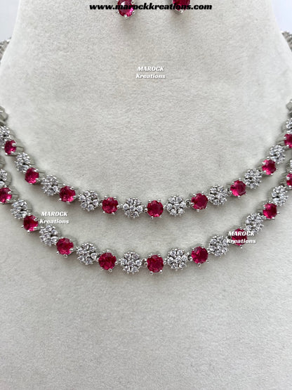 Sumra Silver American Diamond Double layer Necklace set  on