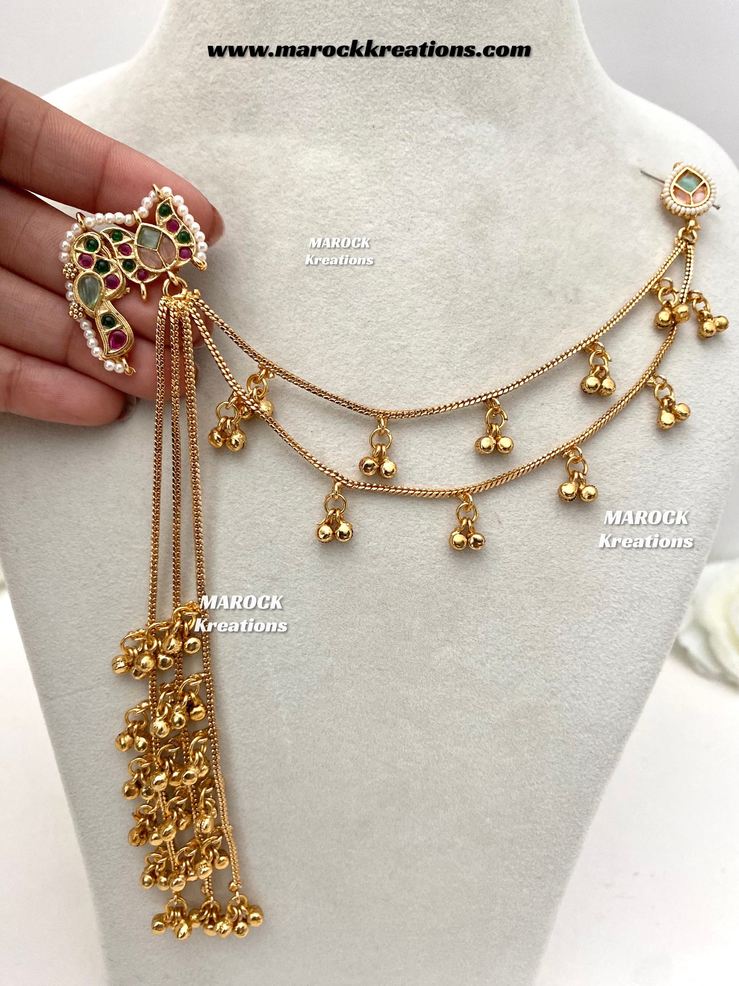Sakina Premium quality Gold plated Kashmiri Statement Earrings with attached Saharey