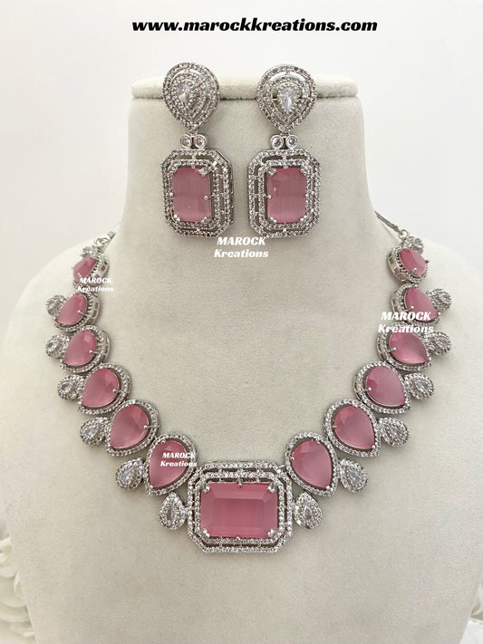 Fariha Silver American Diamond Necklace set