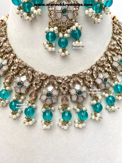Arpan Antique Gold Polki MOP Statement Necklace set