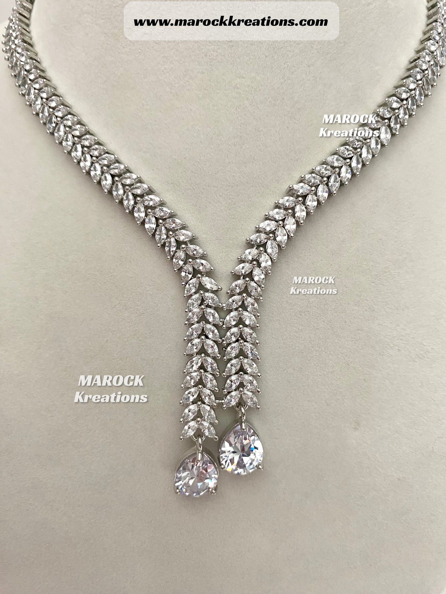 Ava Silver base American Diamond Necklace set