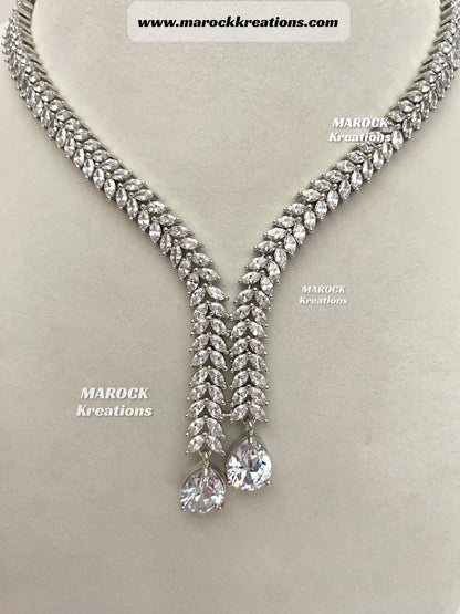 Ava Silver base American Diamond Necklace set