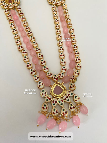 Kundan and Monalisa Rani Haar/Long necklace (Back side Meenakari)