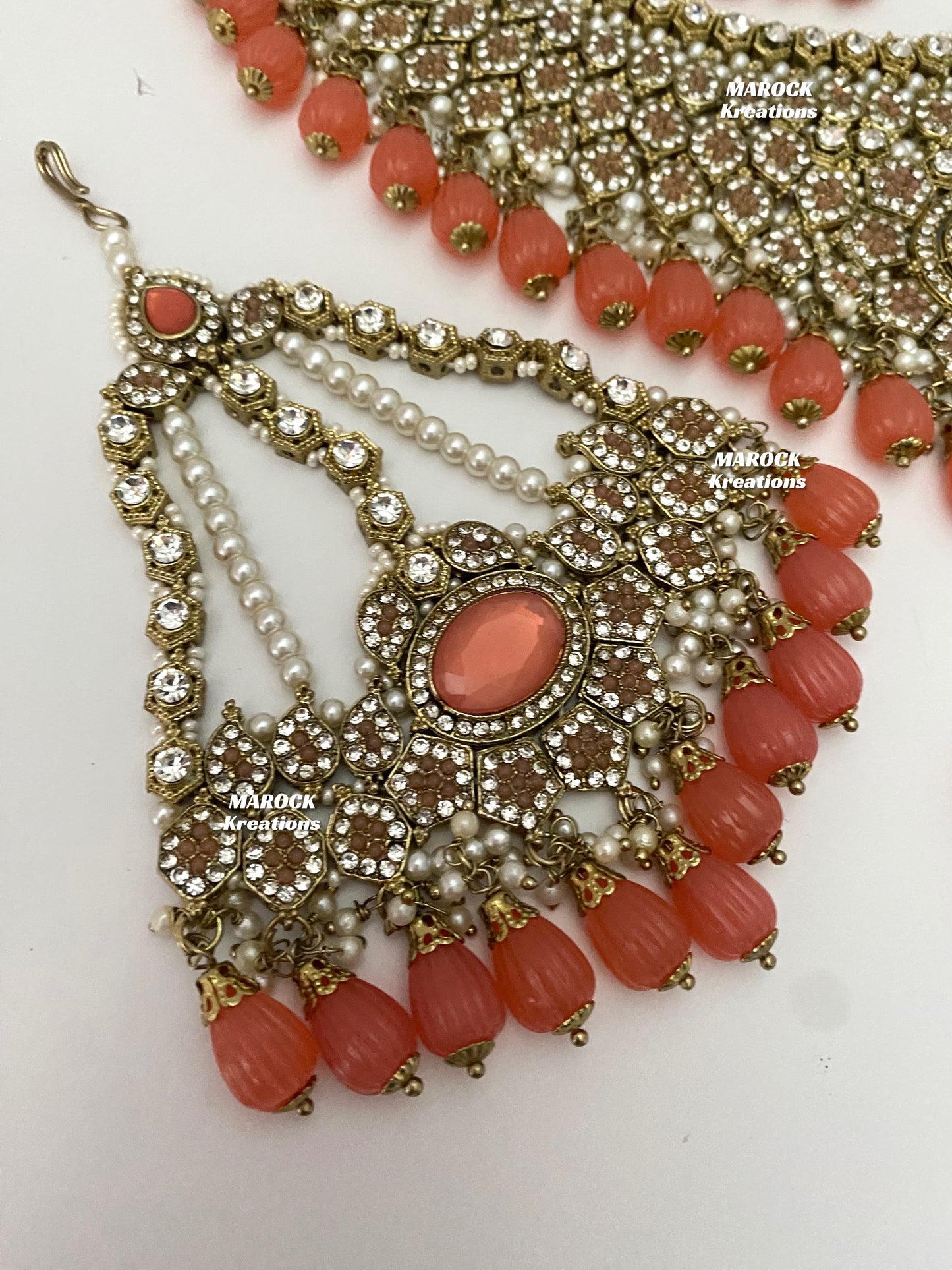 Antique Gold Pakistani Coral Necklace set