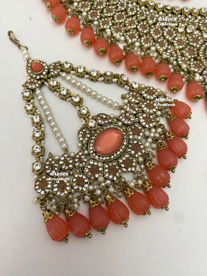 Antique Gold Pakistani Coral Necklace set