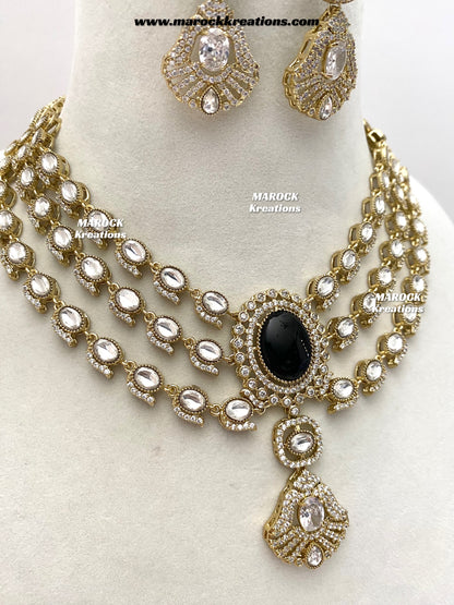 Salina Premium Quality Moissanite Kundan triple layer Necklace set