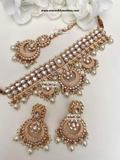 Rose Gold Kundan Meenakari Choker set