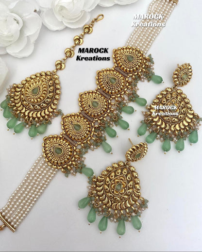 Trendy Gold plated traditional choker sets/Elegant gold look choker sets/Jadau choker Sets