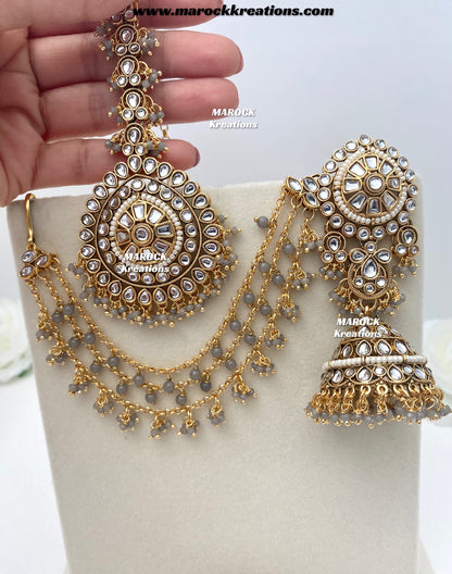 Elora Premium Quality Kundan bahubali Statement Earrings and tikka set
