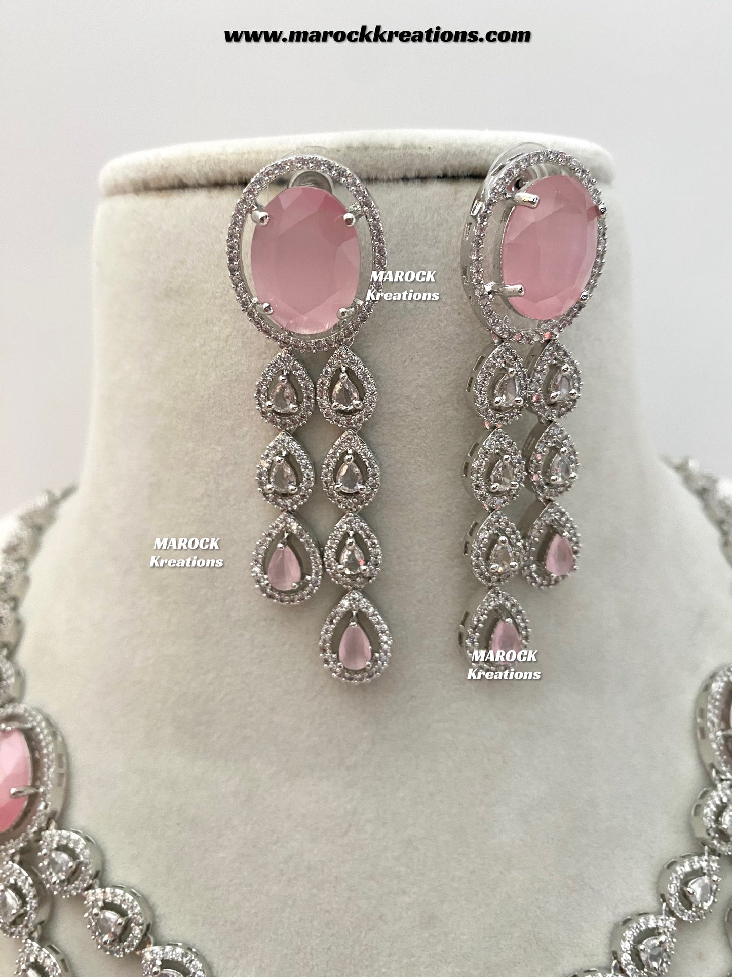 Zehra Silver American Diamond Double layer Necklace set